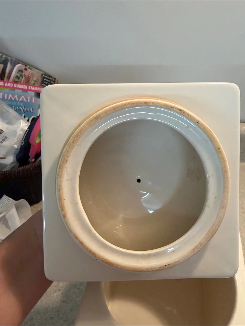 Home Essentials White Ceramic Bathroom Canister with Dark Brown Knob